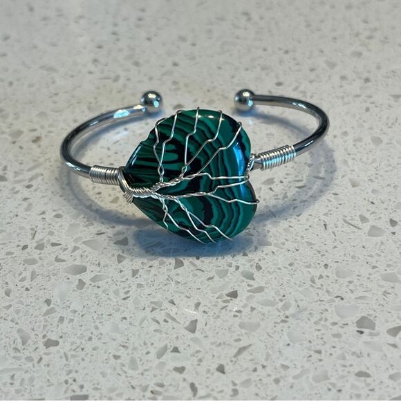 Stone Heart Bangle Bracelet - Picture 2 of 10